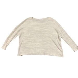 Gilli Womens Large White Gray Waffle Knit Long Sleeve Boxy Top AT1107-4 USA Made